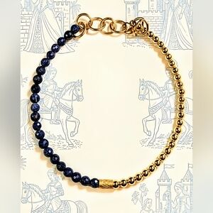 Natural Blue Sapphire and Gold Beads In Assymetrical Gold Plated Necklace Choker